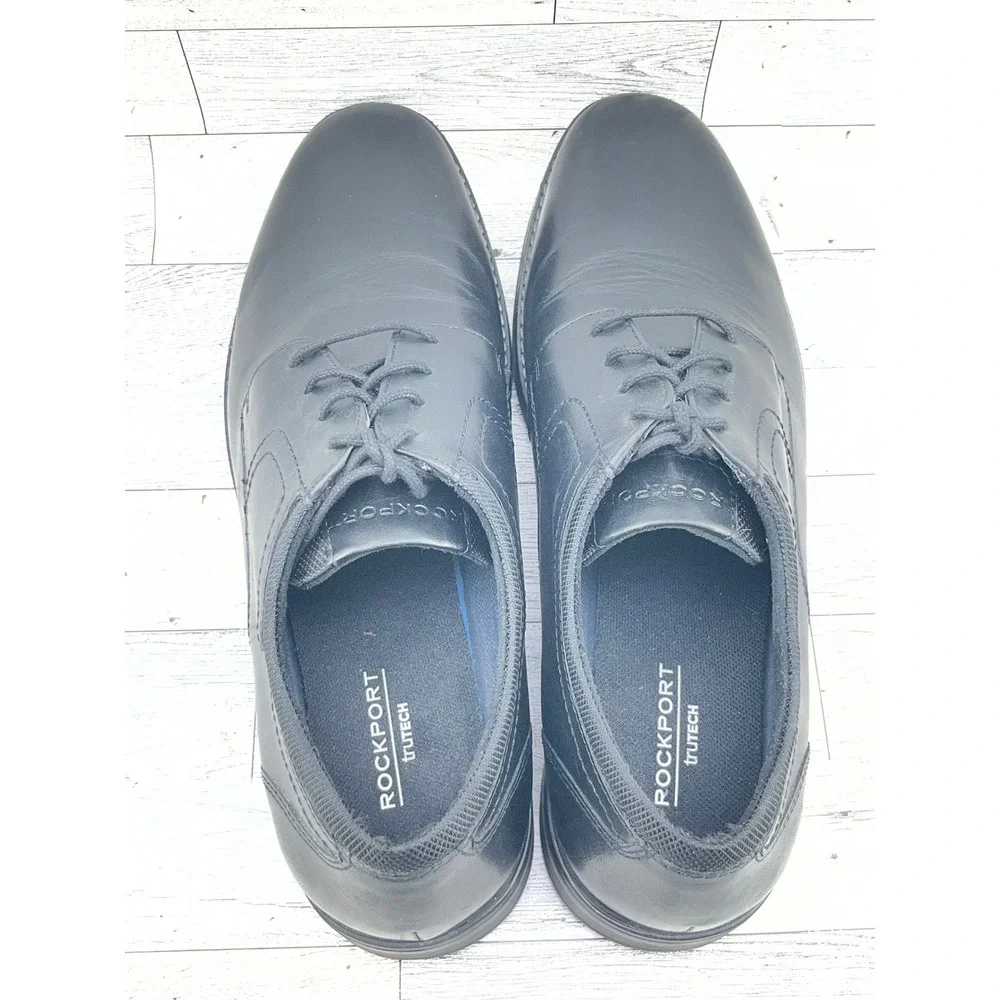 Rockport TruTech Mens Black Leather Derby Dress Shoes Lace Up Round Toe Size 11M
